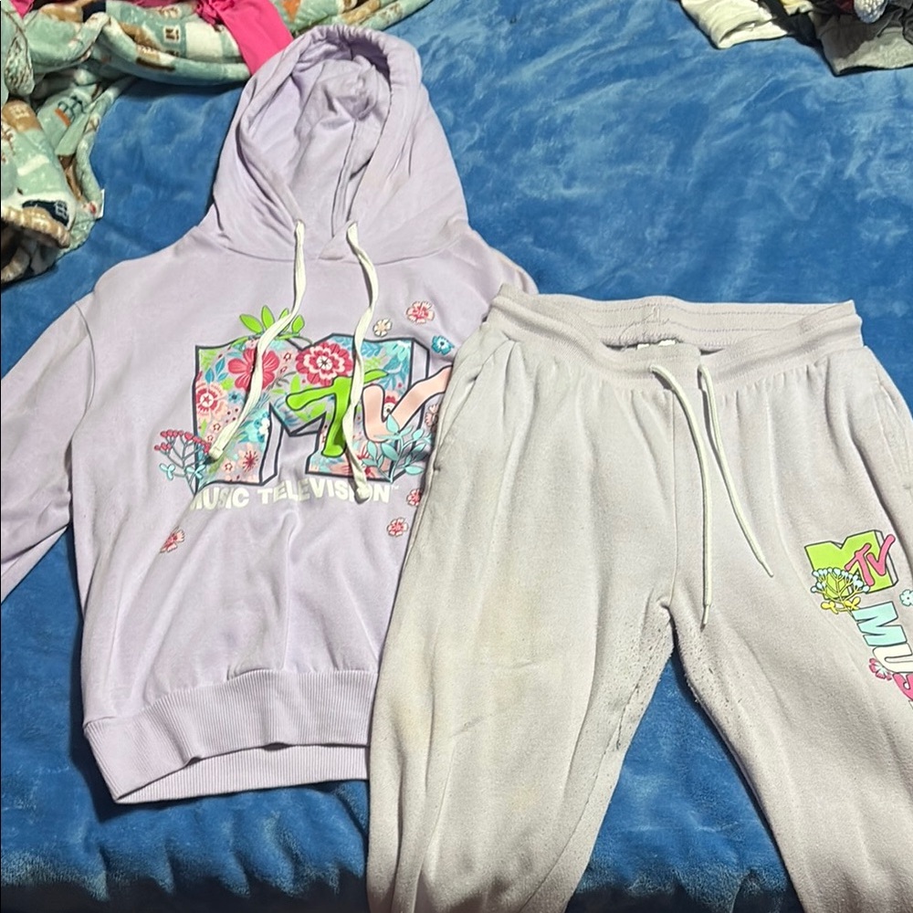 MTV Pastel Purple Hoodie with Floral Logo